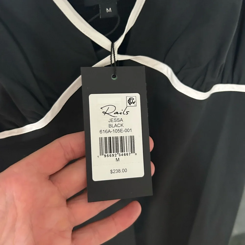 Rails Jessa Cutout Maxi Dress Adjustable Straps Contrast Trim Black White M NWT - Picture 7 of 11